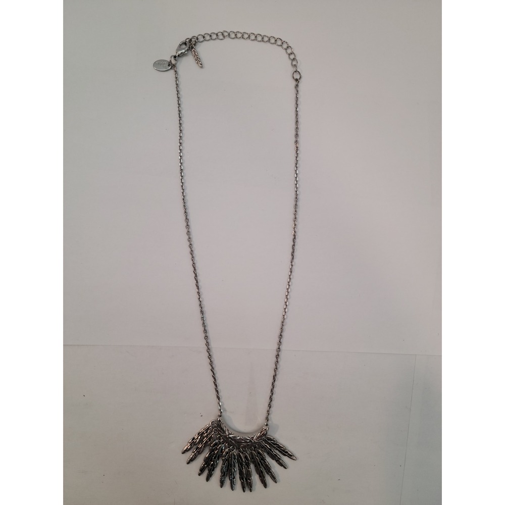 Lia Sophia Feather Crescent Pendant Necklace Womens Silver Tone Boho‎ Statement